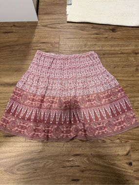 Max Studio Red Floral Boho Smocked Skirt
